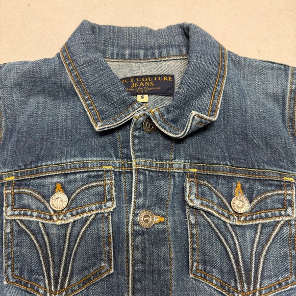 Juicy Couture Jeans Glamorous USA Women's Denim Heart Moto Jacket Y2K Size Small - Picture 4 of 16